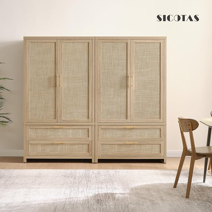 SICOTAS Armoire Wardrobe Closet, Larger Rattan Armoires Wardrobe Cabinet - Image 10
