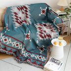 VClife Boho Couch Cover Soft Cotton Linen Blue Red Gray Triangle Plaid - Image 8