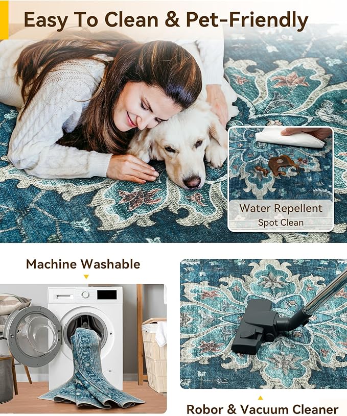 RELEANY Area Rugs 10'x14' Washable Non-Slip, Floral Vintage Distress Print - Image 6