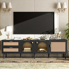 Merax Rattan TV Stand with LED Lights, Solid Wood Feet, Living Room, Bedroom - Image 2