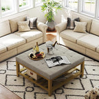 Befurtori Large Square Ottoman Coffee Table, Linen Solid Upholstered Footrest - Image 4
