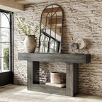 LITTLE TREE 63 Inches Long Console Table, 2-Tier Farmhouse Sofa Table Behind - Image 3