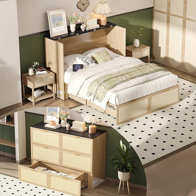 VINGLI Full Size Rattan Murphy Bed by VINGLI