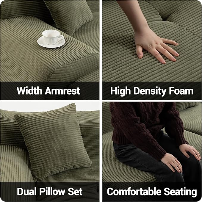 119'' Modular L-Shaped Boneless Sectional, Corduroy Deep Seat Cloud Sectional - Image 6