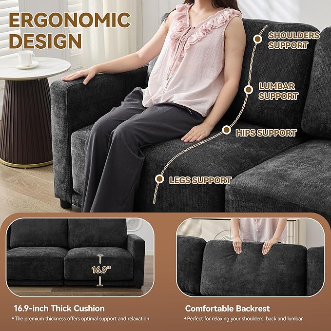110.6" L Shaped Sectional Sofa, Modular Cloud Deep Seat Couch - Image 3