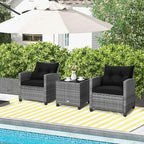 Tangkula 3 Pieces Patio Furniture Set, Outdoor PE Rattan Conversation Chair Set - Image 2