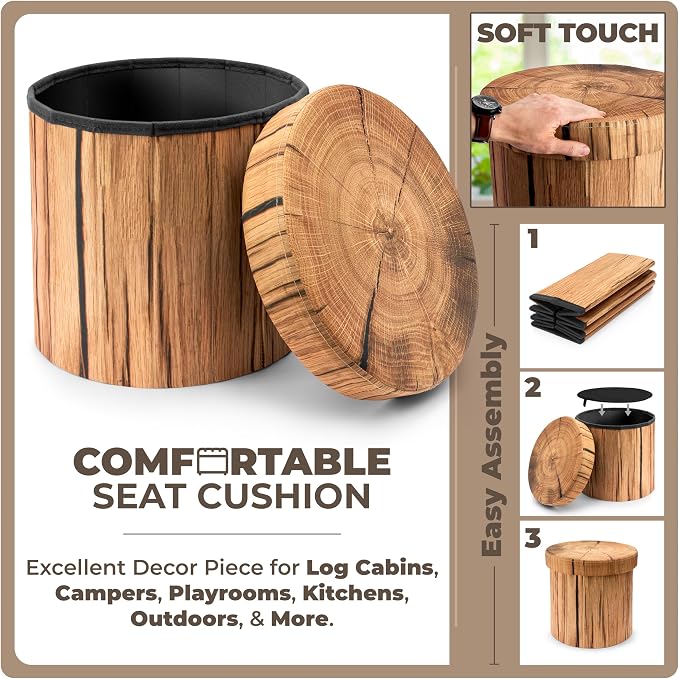 Sorbus Tree Stump Stool, Toy Storage Ottoman 15 Inch Fake Tree Stumps Log Stool - Image 5