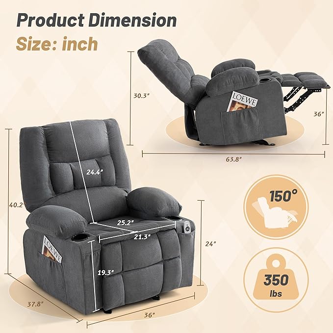 Rocker Recliner Chair with Massage and Heat, Nursery Rocking Chairs - Image 2