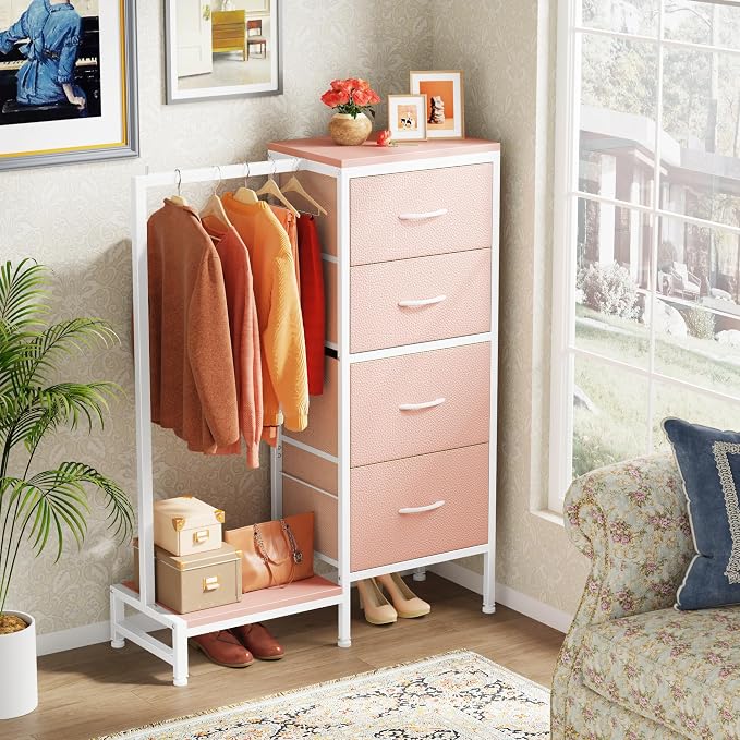 HIGDBFE Dresser with Hanging Rack, 4 Drawers Small Closet - Image 8