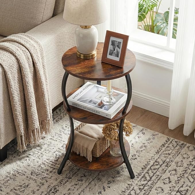 Vintage Small Round Side Table, 3-Tier Slim Waist Circular End Table - Image 7