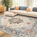 RELEANY Area Rugs 8'x10' Washable Non-Slip, Floral Vintage Distress Print by RELEANY