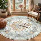 RELEANY Area Rugs Round 4ft Washable Non-Slip, Floral Vintage Distress Print - Image 2