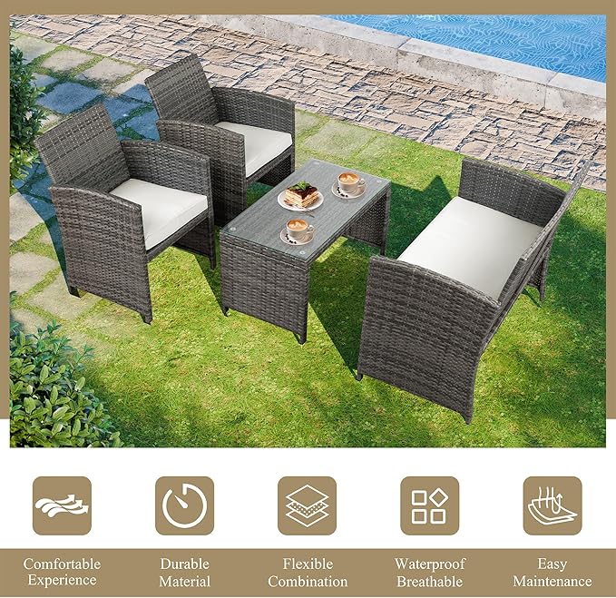 JAMFLY 4 Piece Outdoor Patio Furniture Set, Outdoor Wicker Rattan Chairs - Image 7