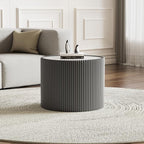 SSLine Round Drum Coffee Table Modern Sintered Stone Top Side End Table in Grey by SSLine