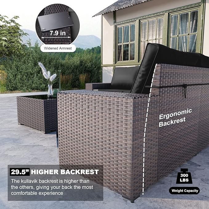 Kullavik Outdoor Patio Furniture Set, 12 Pieces Sectional Rattan Sofa Set Brown - Image 2