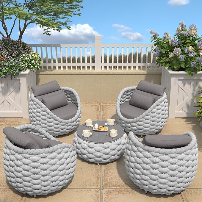 TWT 5-Piece Aluminum Patio Furniture Set, Outdoor Armchairs by TWT