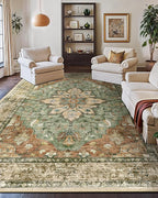 RELEANY Area Rugs 10'x14' Washable Non-Slip, Floral Vintage Distress Print - Image 2