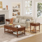 End Table with Drawer and Storage Shelf, Solid Wood Sofa Side Table, Square - Image 6