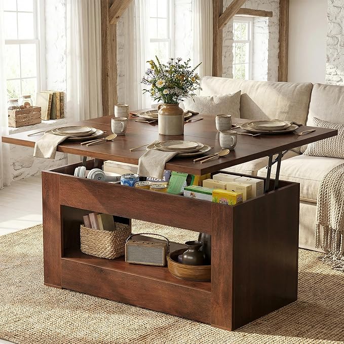 UNIQUITE 40" Lift Top Coffee Table, 4 in 1 Multi-Function Lift Coffee Tables by UNIQUITE