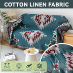 VClife Boho Couch Cover Soft Cotton Linen Blue Red Gray Triangle Plaid - Image 4