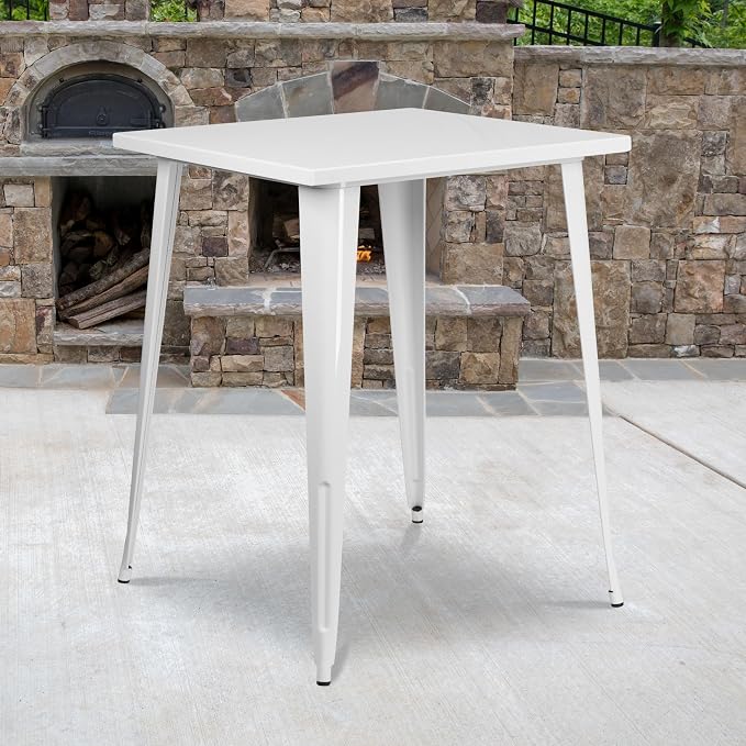 Flash Furniture Nolan Commercial Grade 31.5" Square White Metal Indoor-Outdoor - Image 2