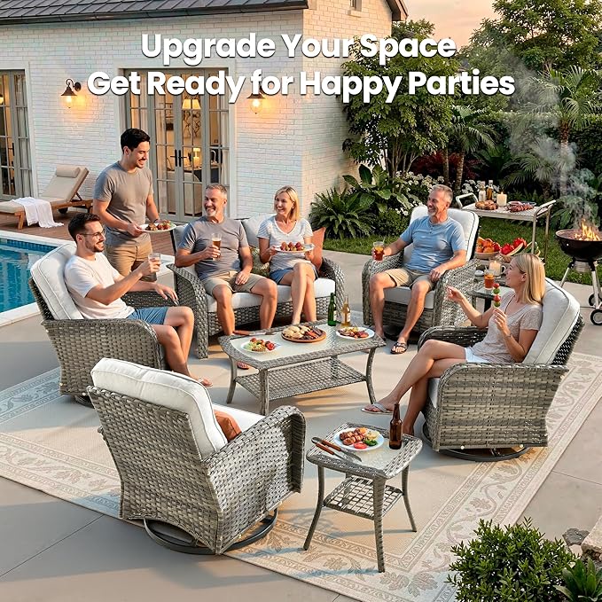 Weaxty 7 Pieces Patio Furniture Set, Wicker Outdoor Swivel Rocking Chairs - Image 9