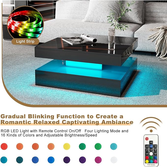 HedoAjim Black LED Coffee Table - Image 4