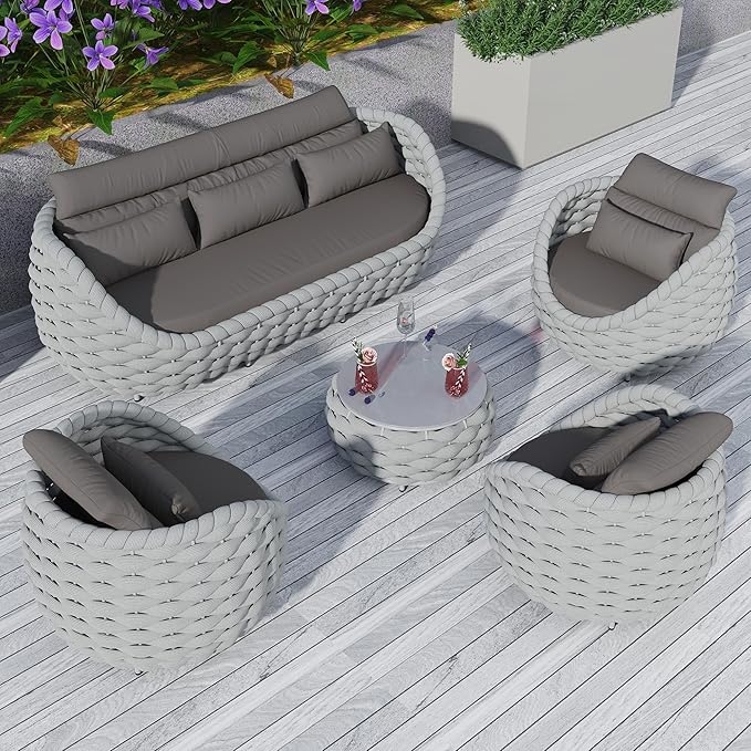 TWT Outdoor Patio Furniture Set, 5 Pieces Aluminum Sectional Sofa, Metal Patio by TWT