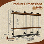 Wall Mounted Wine Rack with LED Lights, 3-Tier Industrial Wood Floating Shelves - Image 2