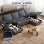 LINSY HOME Sectional Sofa with Pull Out Bed, 4 Seats Corduroy Reversible - Image 6
