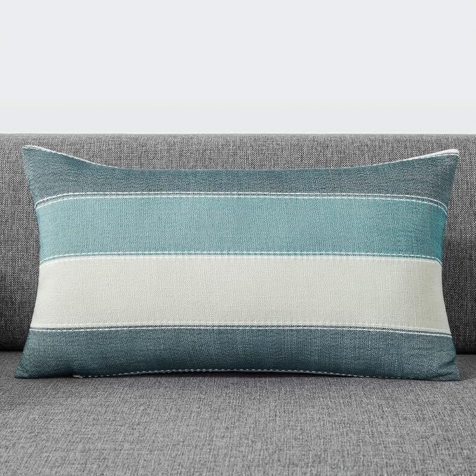 AmHoo Pack of 2 Farmhouse Stripe Check Throw Pillow Covers Set Case Cotton - Image 2