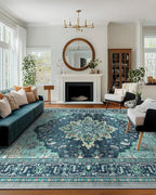 RELEANY Area Rugs 10'x14' Washable Non-Slip, Floral Vintage Distress Print by RELEANY