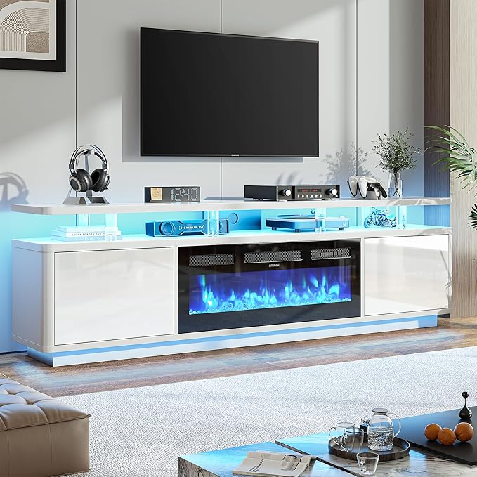 80" Fireplace TV Stand with Double LED Lights by Unknown
