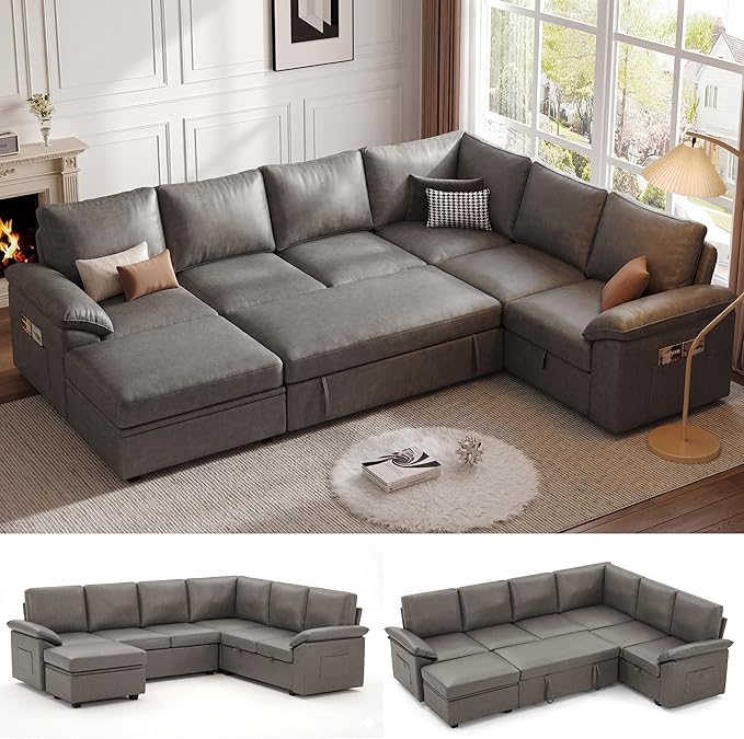 108 Inch Faux Leather Modular Sectional Sofa by Unknown