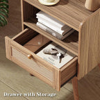 SUPERJARE Nightstand with Charging Station & Rattan-Like Decor Drawer, Rattan - Image 5