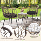 Kromax 3 Piece Bistro Set, Modern Outdoor Wicker Patio Furniture - Image 4