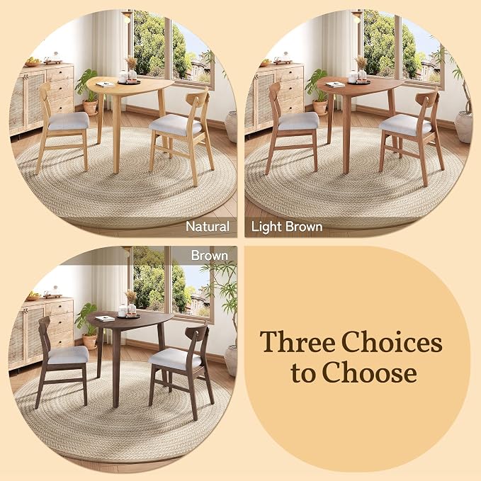 P PURLOVE Modern 3 Piece Table Set, Triangular Table and 2 Curved Wood Chairs - Image 8