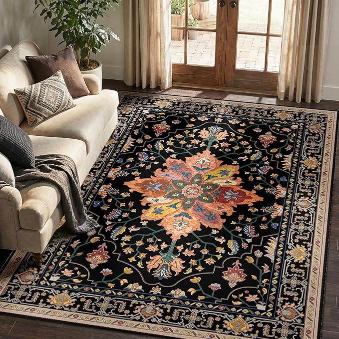 RELEANY Area Rugs 5'x7' Washable Non-Slip, Floral Vintage Distress Print - Image 9