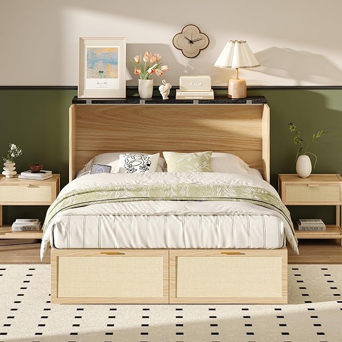 VINGLI Full Size Rattan Murphy Bed - Image 5