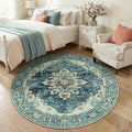 RELEANY Area Rugs Round 5ft Washable Non-Slip, Floral Vintage Distress Print by RELEANY