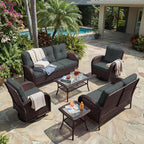 UPHA 6 Pieces Patio Furniture Sets, Wicker Outdoor Sofa Set - Image 9