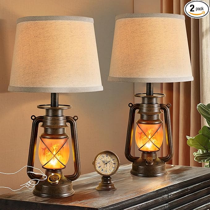 LEDIARY 18.72" LED Vintage Lantern Flickering Flame Table Lamps by LEDIARY