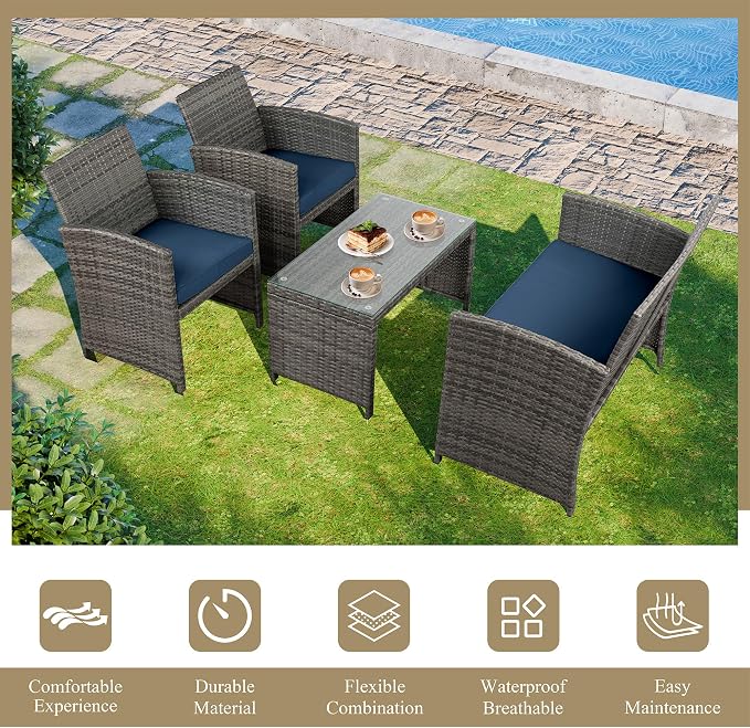 JAMFLY 4 Piece Outdoor Patio Furniture Set, Outdoor Wicker Rattan Chairs - Image 7