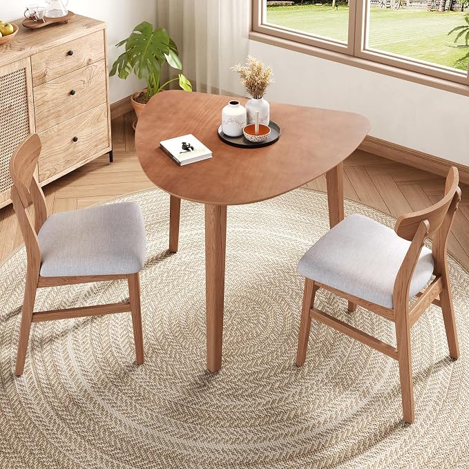 P PURLOVE Modern 3 Piece Table Set, Triangular Table and 2 Curved Wood Chairs - Image 2