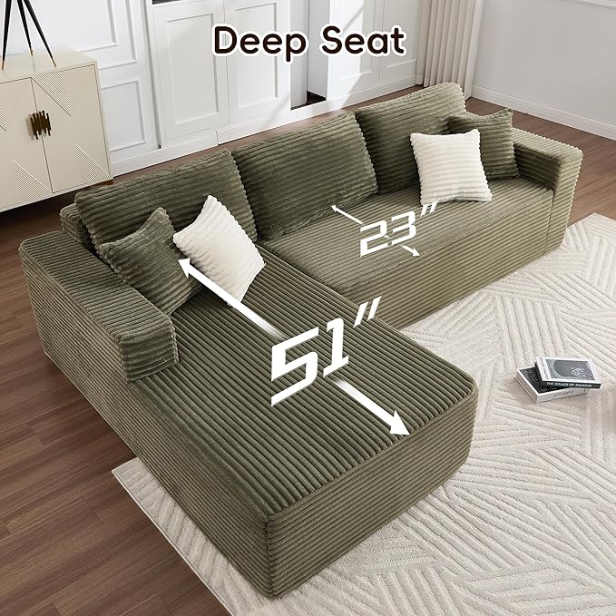 108" Boneless Couch, L-Shaped Modular Sectional Sofa - Image 3