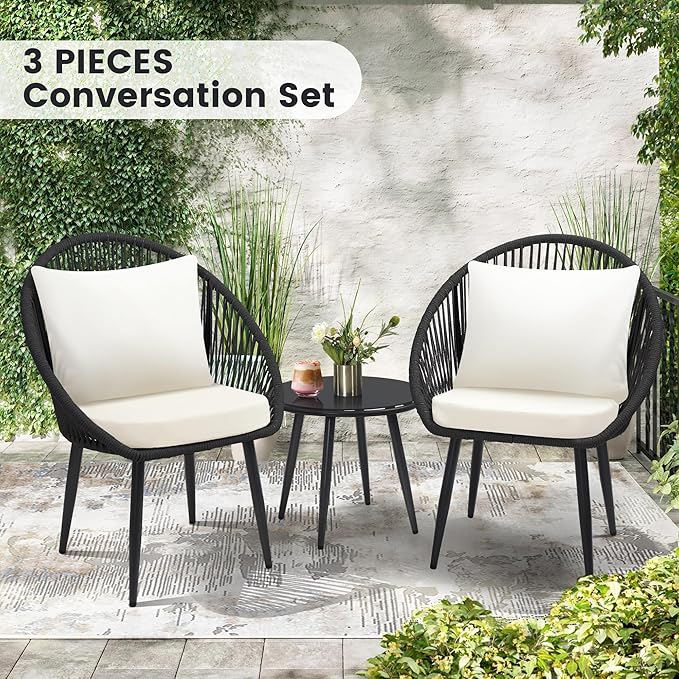 wildformers 3 Pieces Bistro Set, Woven Rope Chair - Image 2