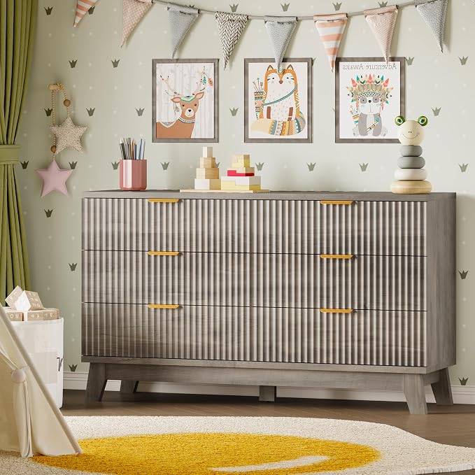 BORNOON Fluted 6 Drawer Dresser, 47.2" Wide Modern Boho Chest of Drawers - Image 7