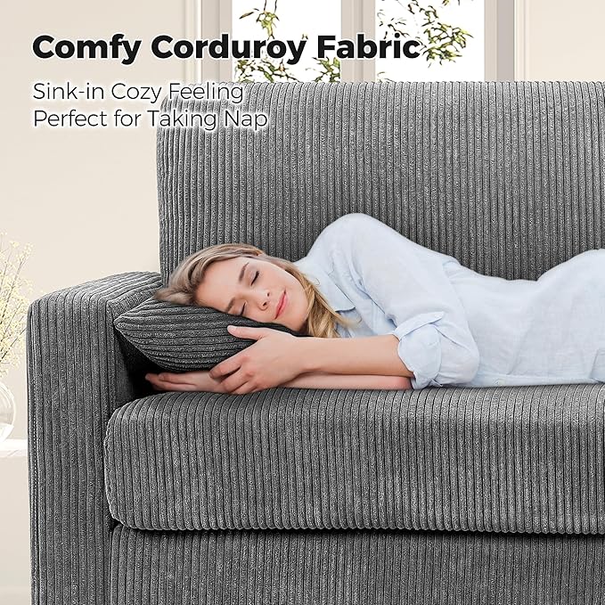 Kidirect 70in Corduroy Sofa, Comfy Loveseat Sofa No Tool Assembly, Couches - Image 3