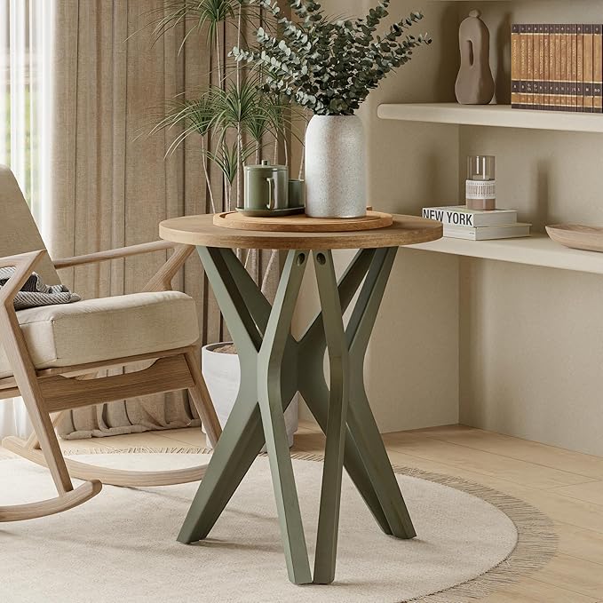 Pedestal Farmhouse End Table Set of 2, Distressed Top - Image 2