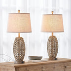 27” Natural Rattan Table Lamps Set of 2, Touch Switch, 3-Way Dimmable Bedside - Image 4